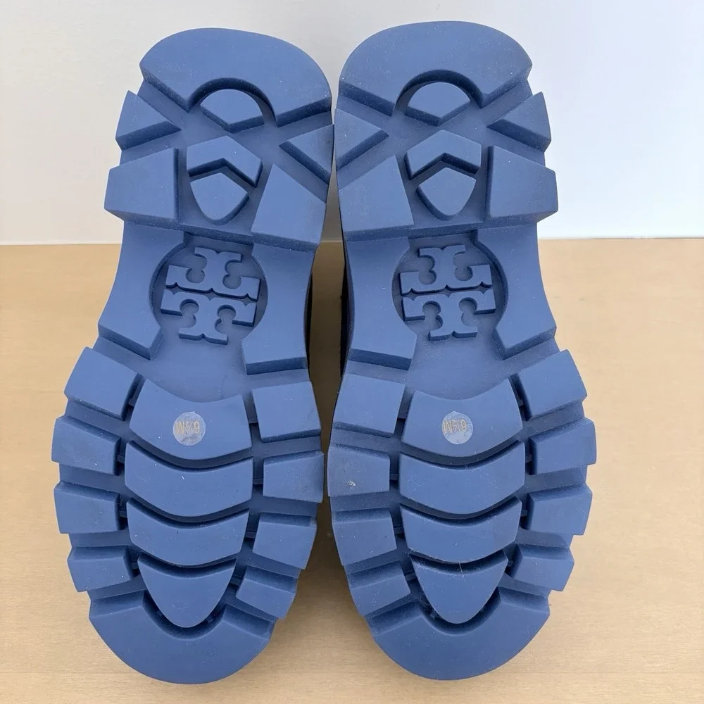 Tory Burch Camp‎ Sneaker Boot Blue Suede Canvas Lace Up Boots Size 6.5 Luxury